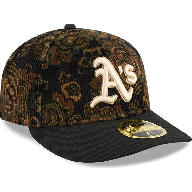 cap-zaoblena-black-ajustada-59fifty-low-profile-floral-cord-three-looms-printed-corduroy-oakland-athletics-mlb-new-era