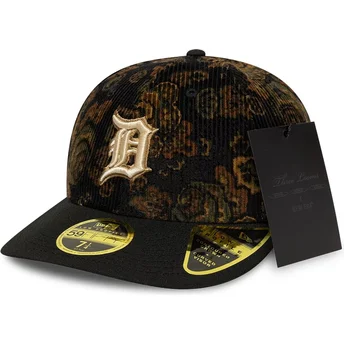 Schwarze gebogene angepasste Kappe 59FIFTY Low Profile Floral Cord Three Looms Printed Corduroy von Detroit Tigers MLB von New E