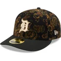schwarze-gebogene-angepasste-kappe-59fifty-low-profile-floral-cord-three-looms-printed-corduroy-von-detroit-tigers-mlb-von-new-e