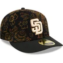 san-diego-padres-mlb-new-era-59fifty-low-profile-floral-cord-three-looms-bedruckte-kord-kappe-in-schwarz-mit-gebogenem-schirm
