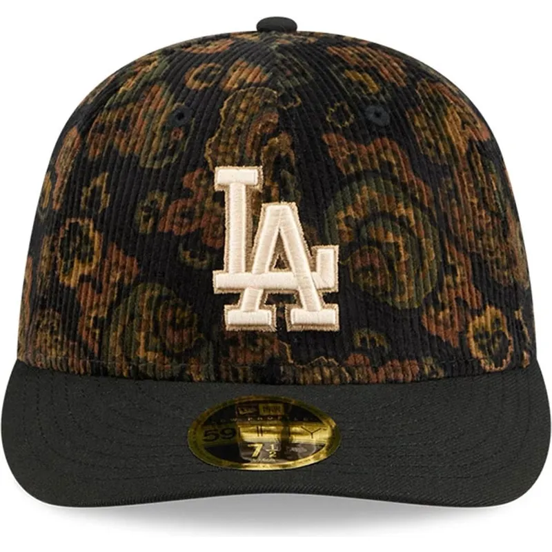 schwarze-gebogene-angepasste-59fifty-low-profile-floral-cord-three-looms-printed-corduroy-kappe-der-los-angeles-dodgers-mlb-von-