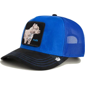 Gorra trucker azul y negra perro pitbull Flex Pitbull Suede The Farm de Goorin Bros.