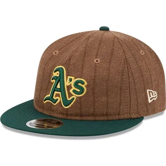 Verstellbare braun-grüne 9FIFTY Retro Crown Wollnadelstreifen Kappe der Oakland Athletics MLB von New Era