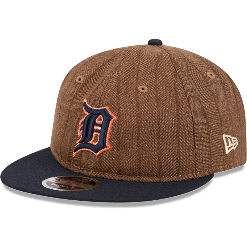 braune-und-marineblaue-verstellbare-flache-kappe-9fifty-retro-crown-wool-pinstripe-der-detroit-tigers-mlb-von-new-era