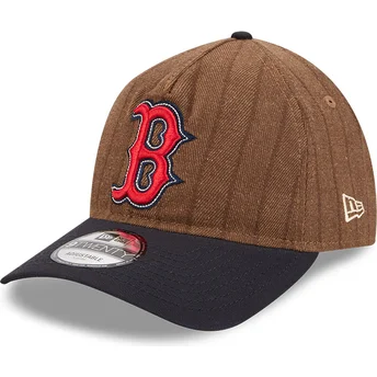 Braune und marineblaue verstellbare Curved Cap 9TWENTY A Frame Wool Pinstripe der Boston Red Sox MLB von New Era