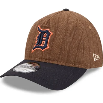 Verstellbare 9TWENTY A Frame Wool Pinstripe Kappe in Braun und Marineblau von Detroit Tigers MLB von New Era