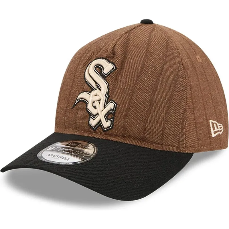 braune-und-schwarze-verstellbare-curved-cap-9twenty-a-frame-wool-pinstripe-der-chicago-white-sox-mlb-von-new-era
