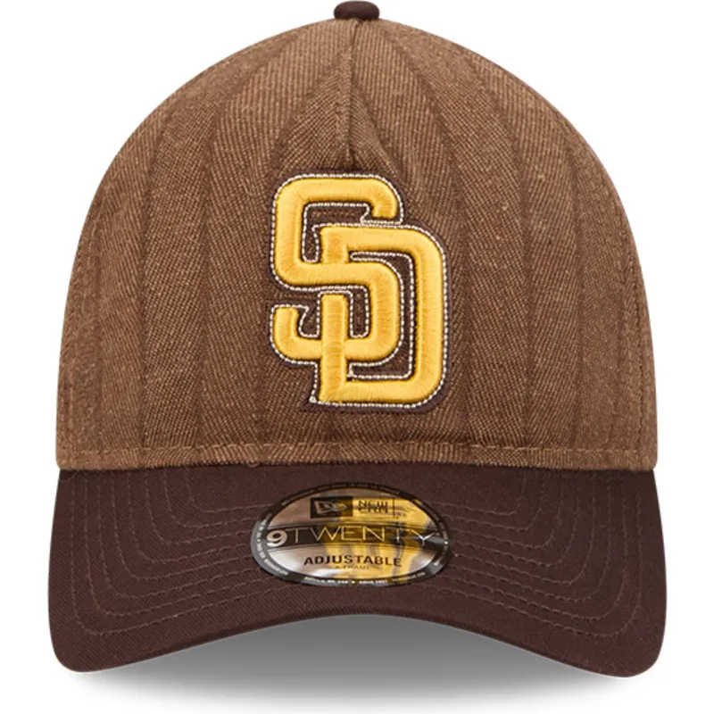 cap-zaoblena-brown-adjustable-strap-9twenty-a-frame-wool-pinstripe-san-diego-padres-mlb-new-era