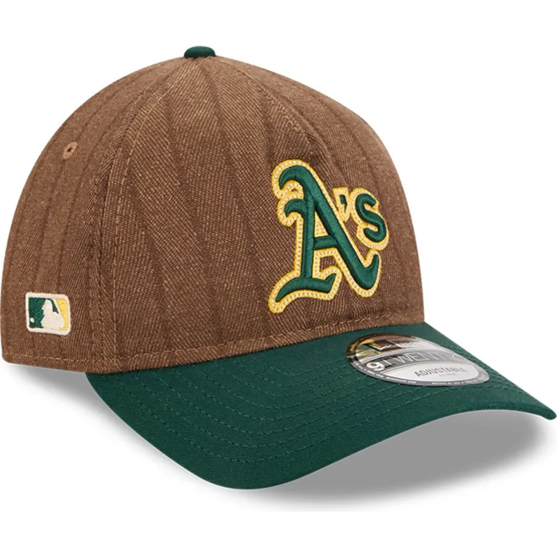 braune-und-grune-verstellbare-curved-cap-9twenty-a-frame-wool-pinstripe-der-oakland-athletics-mlb-von-new-era