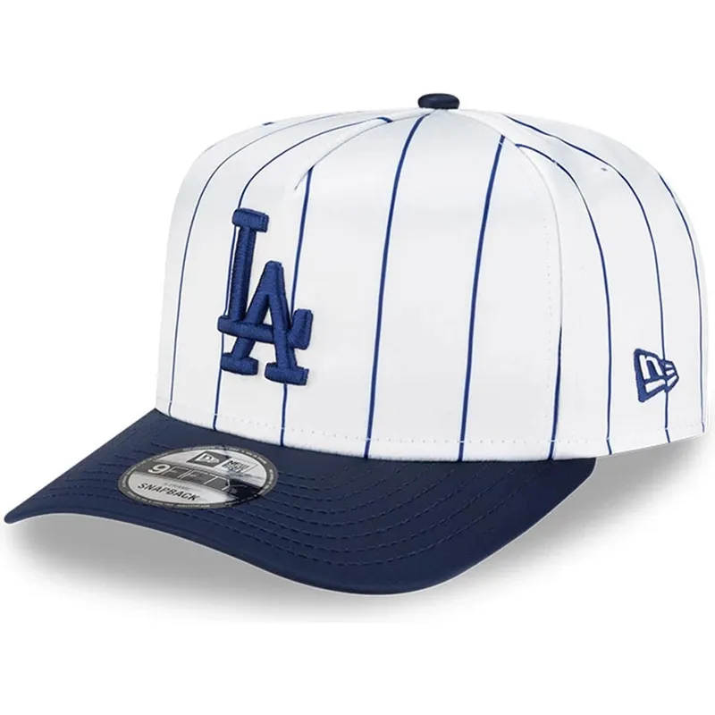 weisse-und-blaue-gebogene-snapback-kappe-9fifty-a-frame-satin-pinstripe-der-los-angeles-dodgers-mlb-von-new-era