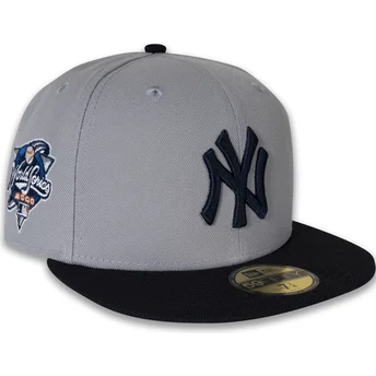New Era Flat Brim 59FIFTY World Series 2000 Side Patch New York Yankees MLB Grey and Navy Blue Fitted Cap