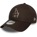 verstellbare-braune-9forty-kappe-mit-gebogenem-schirm-los-angeles-dodgers-mlb-outline-von-new-era