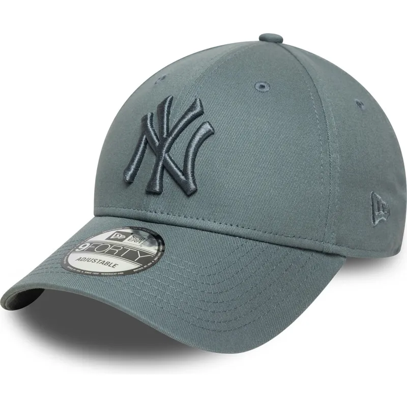 graue-verstellbare-curved-cap-mit-grauem-logo-9forty-league-essential-der-new-york-yankees-mlb-von-new-era