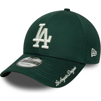 Verstellbare grüne 9FORTY Kappe mit gebogenem Schirm und Visor Script der Los Angeles Dodgers MLB von New Era