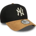 schwarze-und-braune-snapback-kappe-9forty-e-frame-mit-gebogenem-schirm-aus-wildleder-der-new-york-yankees-mlb-von-new-era