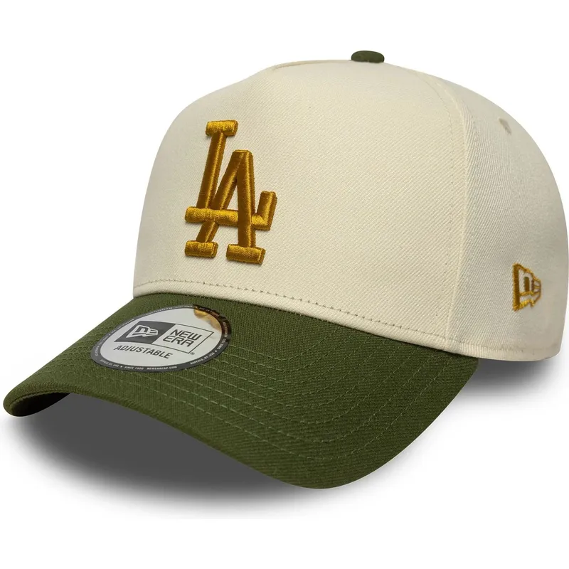 beige-und-grune-gebogene-snapback-kappe-9forty-e-frame-world-series-patch-der-los-angeles-dodgers-mlb-von-new-era