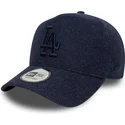9forty-e-frame-melton-snapback-kappe-mit-gebogenem-schirm-in-marineblau-und-marineblauem-logo-der-los-angeles-dodgers-mlb-von-ne