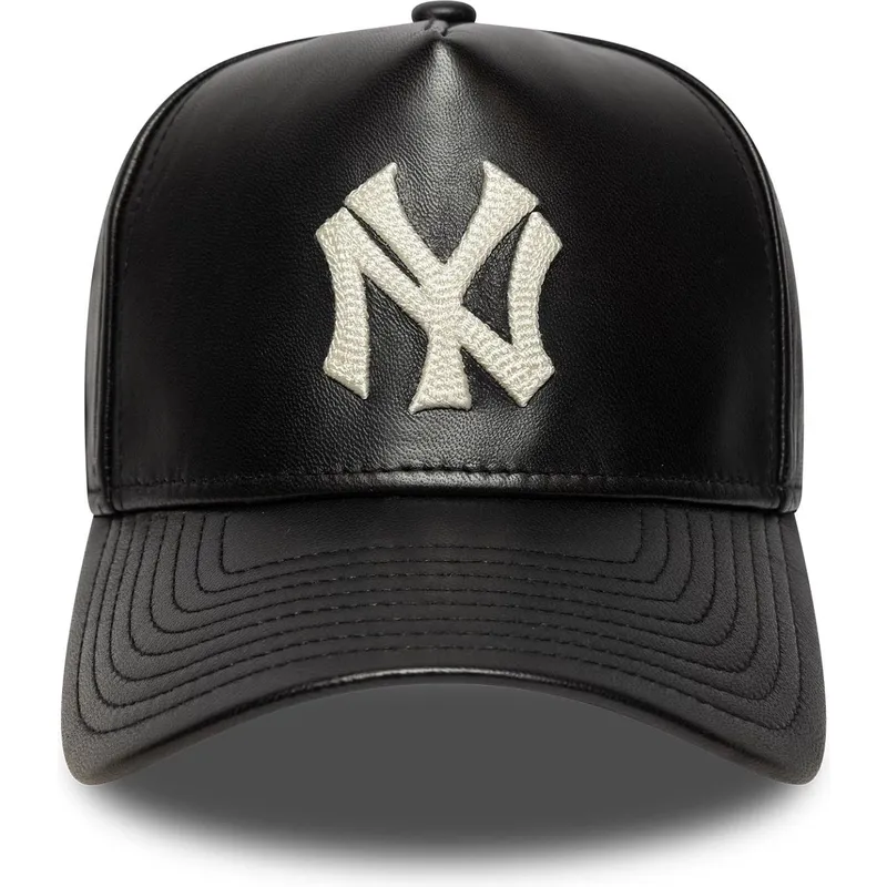 schwarze-verstellbare-curved-cap-9forty-e-frame-img-leather-der-new-york-yankees-mlb-von-new-era