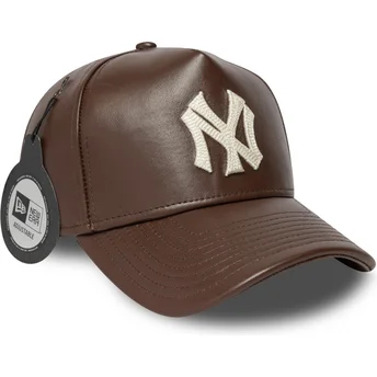 Braune verstellbare Curved Cap 9FORTY E Frame Img Leather der New York Yankees MLB von New Era