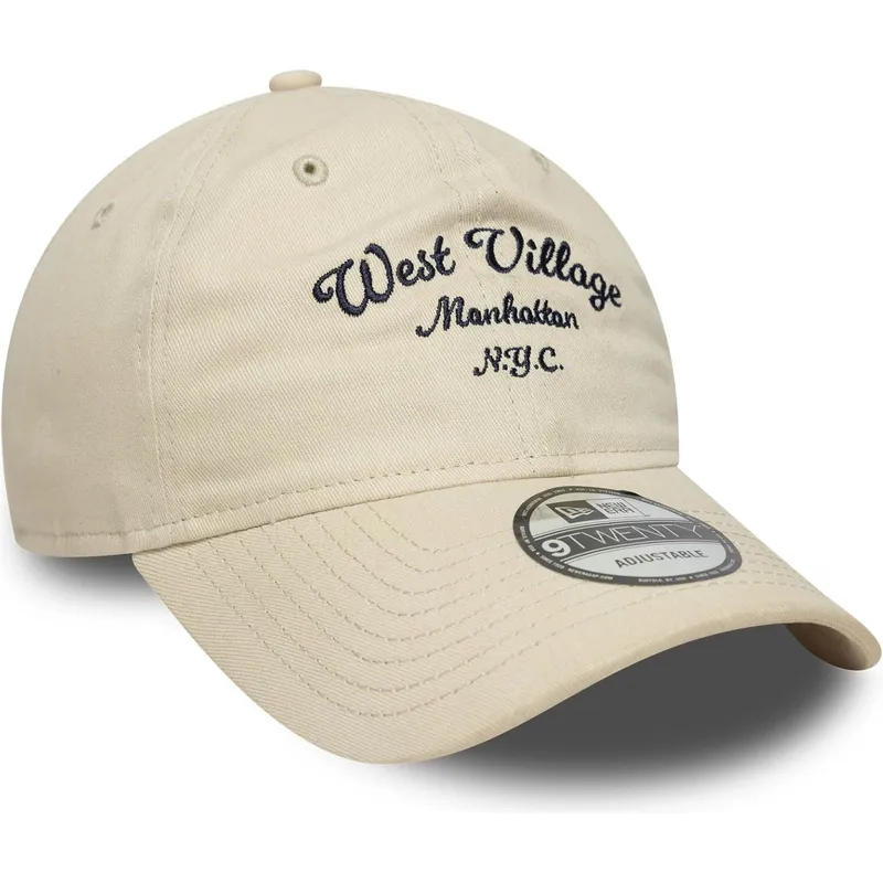 beige-verstellbare-curved-cap-west-village-9twenty-wordmark-von-new-era