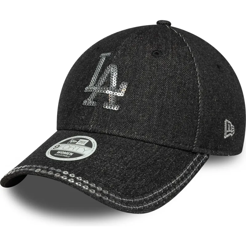 cap-zaoblena-black-adjustable-strap-9forty-sequin-denim-los-angeles-dodgers-mlb-new-era