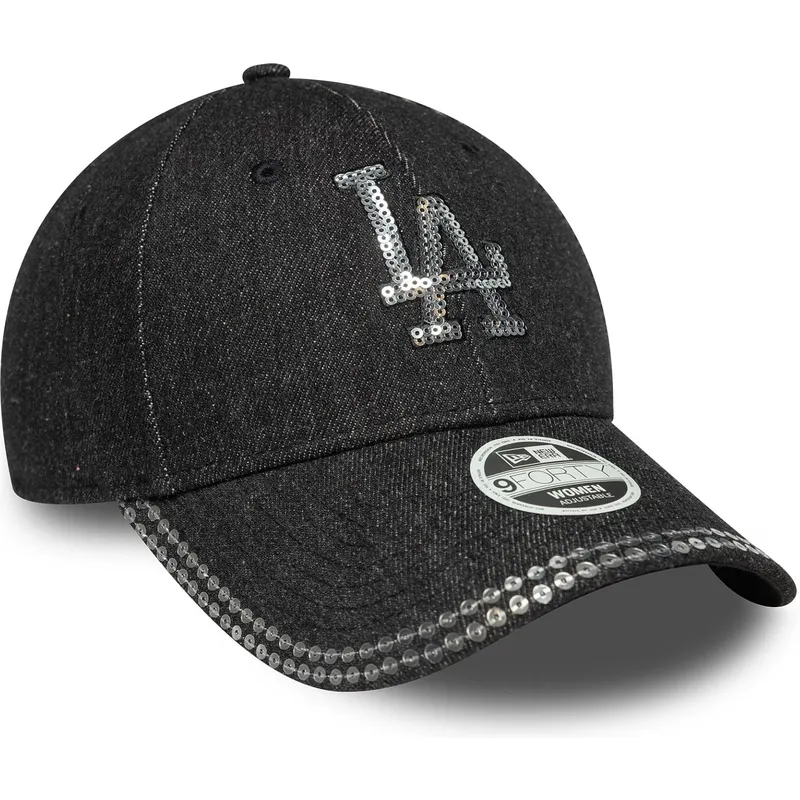 cap-zaoblena-black-adjustable-strap-9forty-sequin-denim-los-angeles-dodgers-mlb-new-era