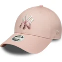 gebogene-rosa-verstellbare-damenkappe-9forty-metallic-logo-der-new-york-yankees-mlb-von-new-era