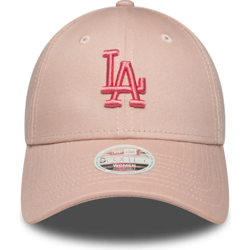 rosa-verstellbare-curved-cap-fur-damen-mit-rosa-logo-9forty-league-essential-der-los-angeles-dodgers-mlb-von-new-era