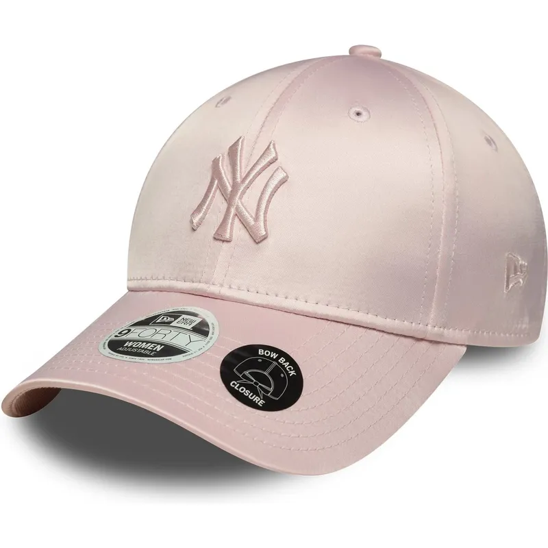 rosafarbene-verstellbare-curved-cap-fur-damen-mit-rosa-logo-9forty-satin-bow-back-der-new-york-yankees-mlb-von-new-era