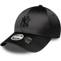 new-era-curved-brim-women-black-logo-9forty-satin-bow-back-new-york-yankees-mlb-black-adjustable-cap