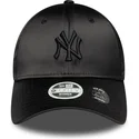 new-era-curved-brim-women-black-logo-9forty-satin-bow-back-new-york-yankees-mlb-black-adjustable-cap