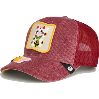 Rote Trucker-Kappe Katze Lucky Maneki-Neko Happy Thoughts The Farm von Goorin Bros.