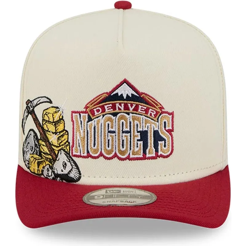beige-und-rote-gebogene-snapback-kappe-9fifty-a-frame-precurved-hardwood-classics-der-denver-nuggets-nba-von-new-era
