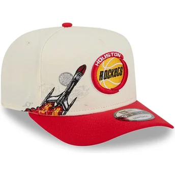 Beige und rote gebogene Snapback-Kappe 9FIFTY A Frame Precurved Hardwood Classics der Houston Rockets NBA von New Era