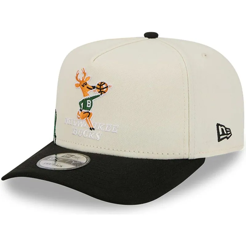 beige-und-schwarze-gebogene-snapback-kappe-9fifty-a-frame-precurved-hardwood-classics-der-milwaukee-bucks-nba-von-new-era