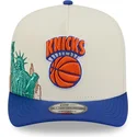 beige-und-blaue-snapback-kappe-9fifty-a-frame-precurved-hardwood-classics-der-new-york-knicks-nba-von-new-era