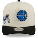 beige-und-schwarze-snapback-kappe-9fifty-a-frame-precurved-hardwood-classics-der-orlando-magic-nba-von-new-era