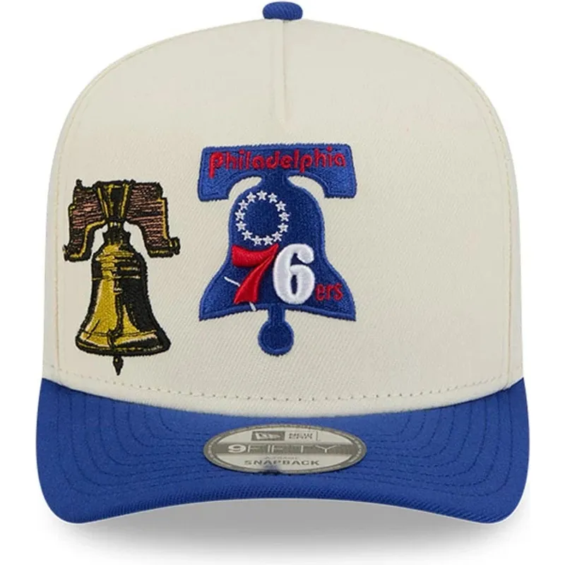 beige-und-blaue-gebogene-snapback-kappe-9fifty-a-frame-precurved-hardwood-classics-der-philadelphia-76ers-nba-von-new-era