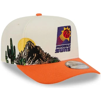 Beige-orangefarbene Snapback-Kappe mit gebogenem Schirm 9FIFTY A Frame Precurved Hardwood Classics der Phoenix Suns NBA von New 