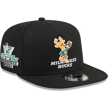 Gorra plana negra snapback 9FIFTY A Frame Hardwood Classics de Milwaukee Bucks NBA de New Era