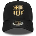 schwarze-fc-barcelona-laliga-a-frame-gold-trucker-kappe-von-new-era