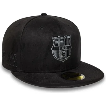 Schwarze enganliegende Flatcap mit schwarzem FC Barcelona LALIGA Logo 59FIFTY Mes Que Un Club von New Era
