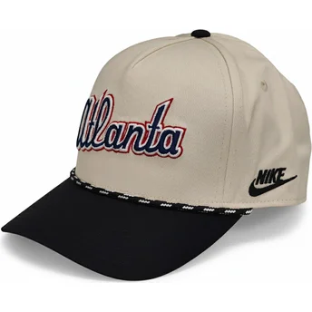 Nike Curved Brim Rise Structured Atlanta Braves MLB Beige and Black Snapback Cap
