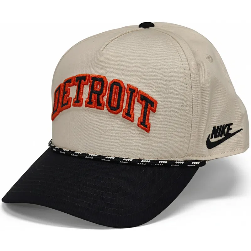 beige-und-schwarze-gebogene-snapback-kappe-rise-structured-der-detroit-tigers-mlb-von-nike