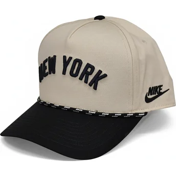Beige und schwarze Snapback-Kappe mit gebogenem Schirm,...