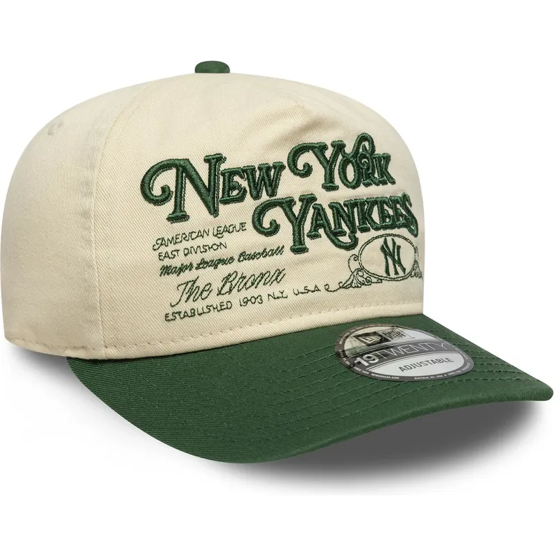 gorra-curva-beige-y-verde-ajustable-19twenty-washed-graphic-de-new-york-yankees-mlb-de-new-era