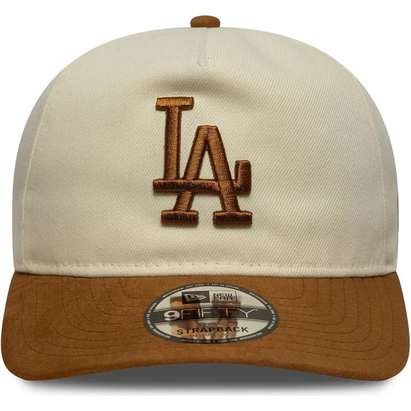 new-era-curved-brim-9fifty-a-frame-suede-visor-los-angeles-dodgers-mlb-beige-and-brown-adjustable-cap