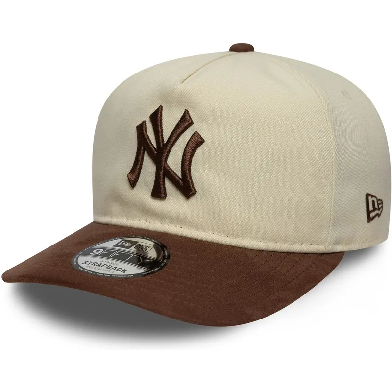 new-era-curved-brim-9fifty-a-frame-suede-visor-new-york-yankees-mlb-beige-and-brown-adjustable-cap