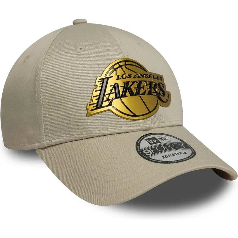 beige-gebogene-snapback-kappe-9forty-metallic-der-los-angeles-lakers-nba-von-new-era