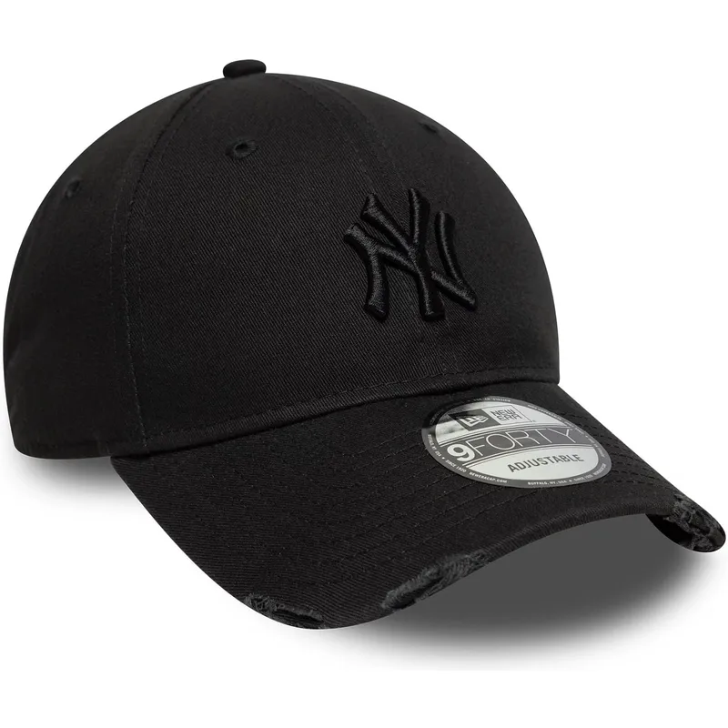 schwarze-verstellbare-curved-cap-mit-schwarzem-logo-9forty-wash-distress-der-new-york-yankees-mlb-von-new-era